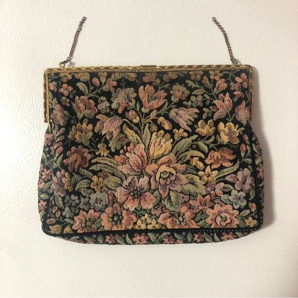 VTG Gorwood Canada Tapestry Fabric Handbag Purse Pastel Floral Gold-Tone Metal - Picture 2 of 16